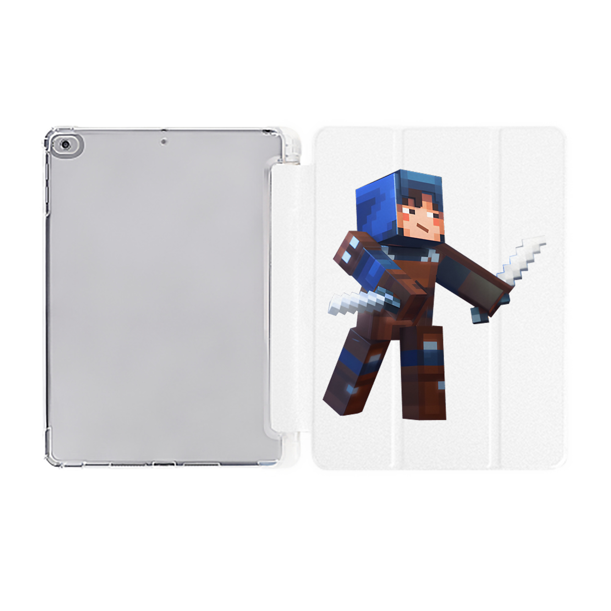 （画像用） マインクラフト ブロックの世界 Minecraft MC Block world IPad ケース ペン収納付き 三つ折りスタンド PUレザー×シリコン 対応機種9.5/10.5/10.9インチ